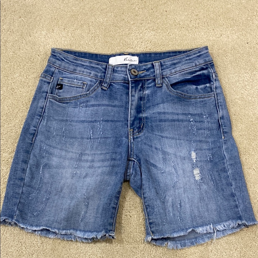 KanCan Blue Jean Shorts with Distressed Details